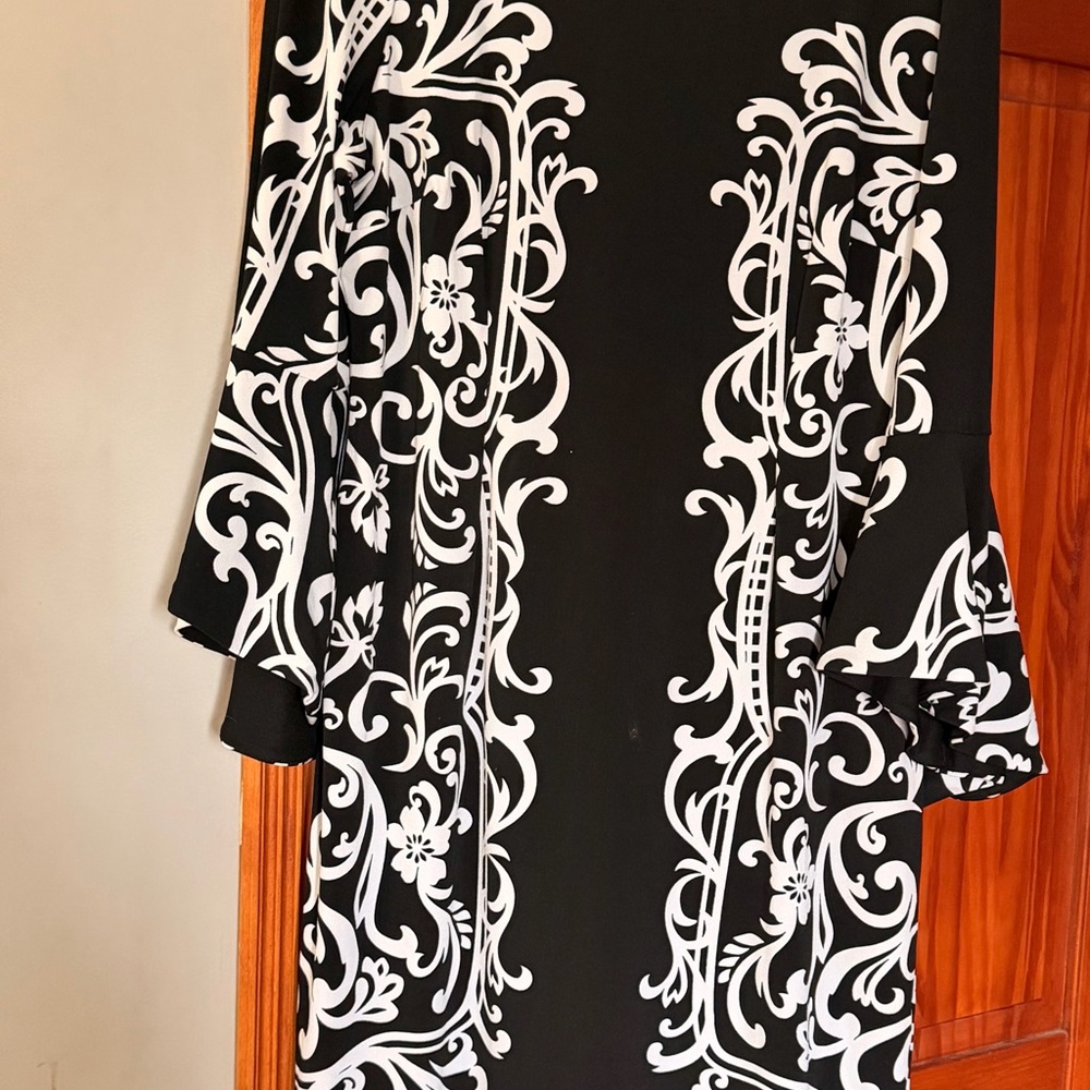 INC Black and White Floral Baroque Print Dress